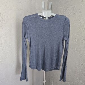 We The Free Women's Blue Long Sleeve Top With Bell Sleeves Boho Hippie